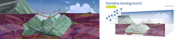 视差背景与山脉在雨中图片下载