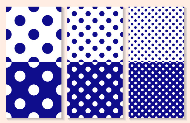 圆点无缝模式集。蓝色和白色的复古矢量背景。几何织物样本与圆圈。的重复瓷砖图片下载