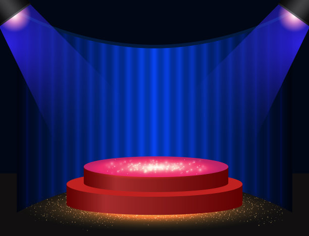向量插图蓝色背景与闪亮的红色讲台图片下载