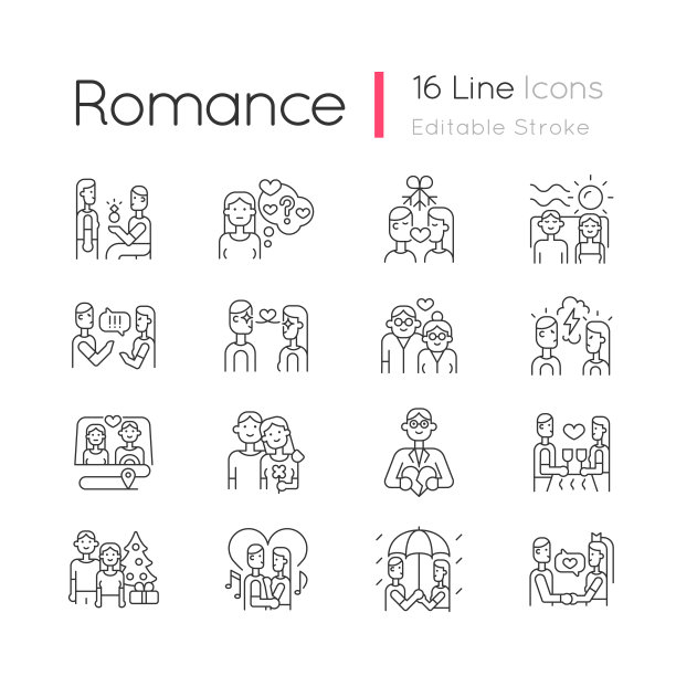 浪漫线性图标集图片下载