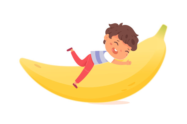 可爱的男孩和热带香蕉水果，健康的甜食，孩子拥抱异国水果图片下载