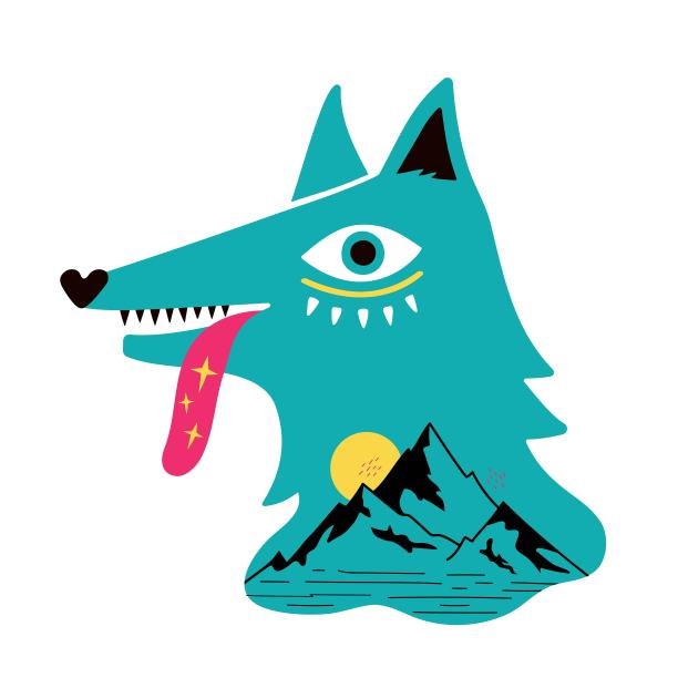 矢量插图与头的狐狸或狼与山。图片下载