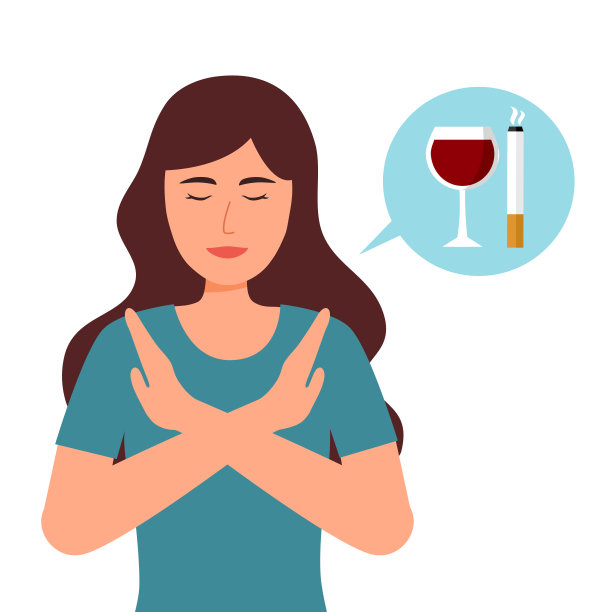 在平面设计中，女子拒绝喝服务员提供的酒。为了健康，停止喝啤酒。图片下载
