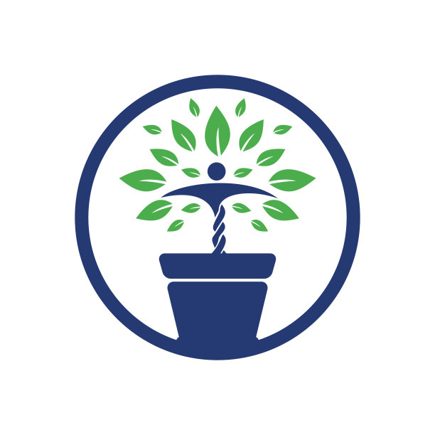 花盆和人体植物标志。增长向量的标志。图片下载