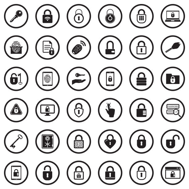 钥匙和锁图标。圆形黑色平面设计。矢量插图。图片下载