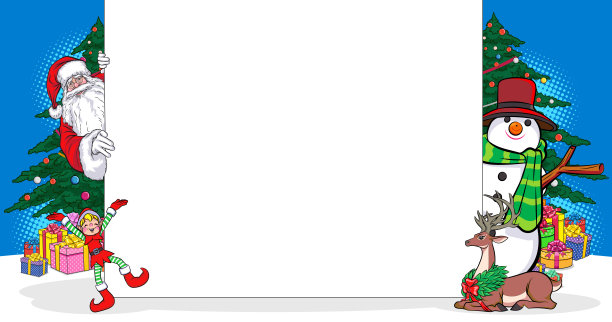 偷看圣诞老人与白板和雪人精灵雨鹿图片下载