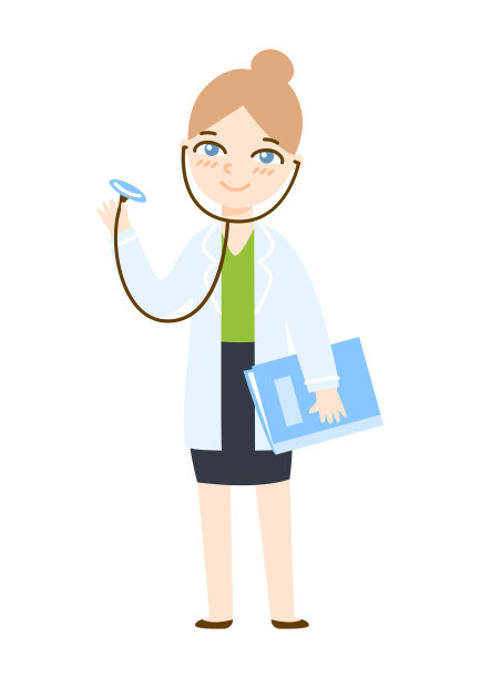 可爱的卡通女医生与听诊器孤立在白色背景图片下载