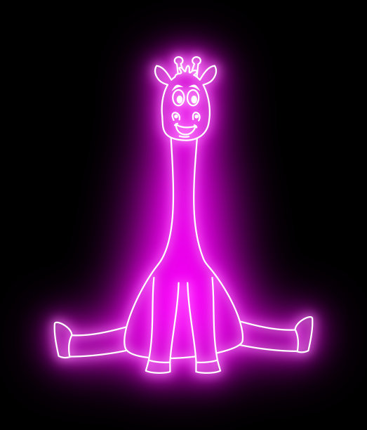 粉红色长颈鹿在黑色背景与粉红色的灯光效果，如夜间霓虹灯照明-插图图片下载