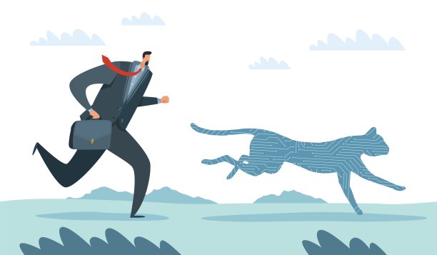 种族和技术。商人追求进步。上班族追赶猎豹。电子学的高速发展。人类和现代设备的能力。向量的概念图片下载