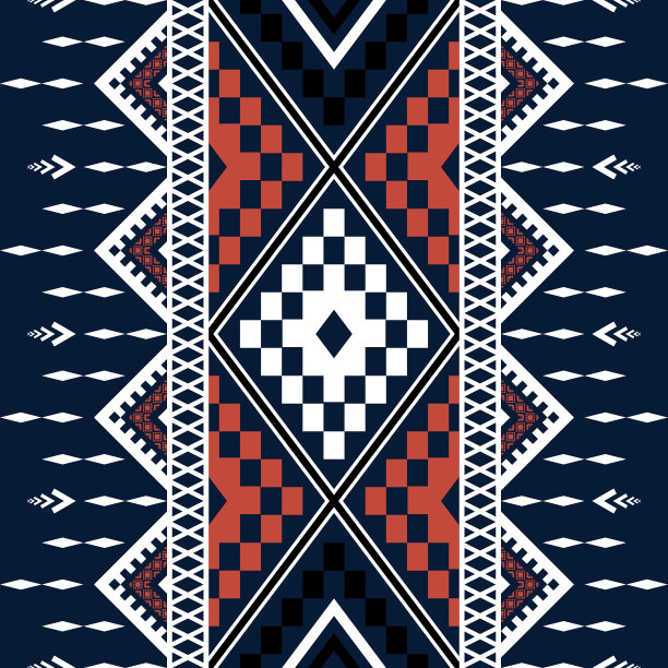 海军蓝几何民族东方无缝图案泰国传统的设计背景，地毯，墙纸，服装，包装，蜡染，织物，矢量插图。刺绣风格图片下载