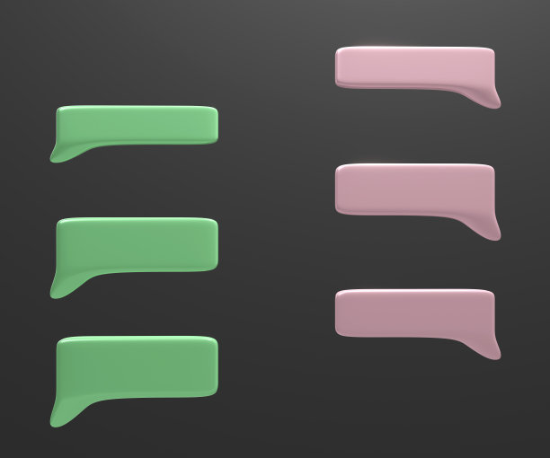 粉红色和蓝色的对话框泡泡孤立在黑色背景上。三维演示图片下载
