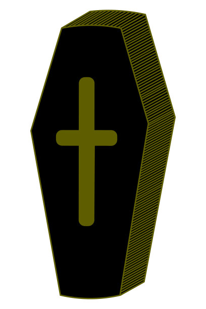 棺材，金色装饰的轮廓，吸血鬼石棺，矢量插图，孤立的白色背景，盖子上的金色十字架标志，宗教象征，钉刑，万圣节图片下载