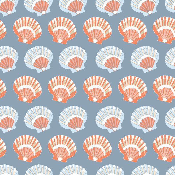 航海主题无缝模式与平面贝壳石板蓝色背景..图片下载