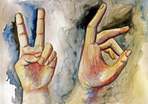 水彩的手。图片下载