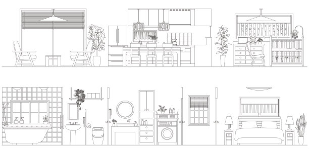 线条绘制矢量插图的内部。图片下载