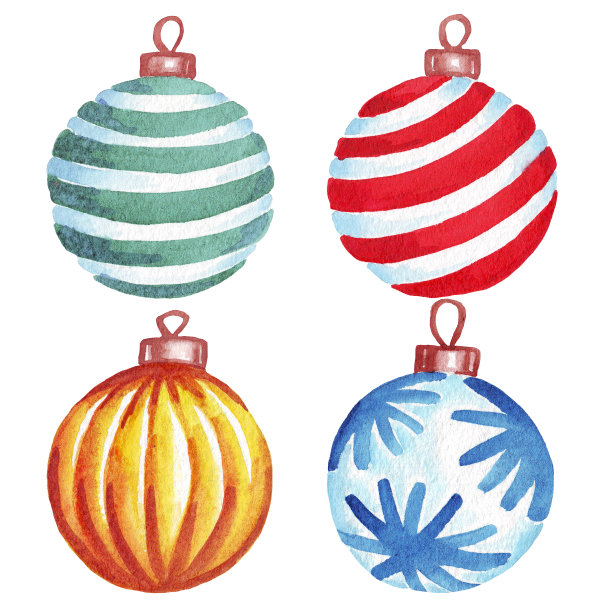圣诞树球。水彩插图图片下载
