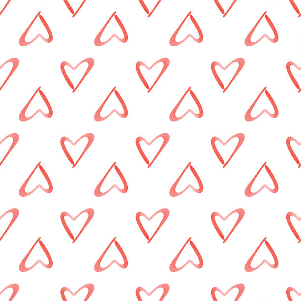无缝图案与红色明亮的手绘水彩心。浪漫的装饰背景完美的情人节礼物纸，婚礼装饰或织物图片下载
