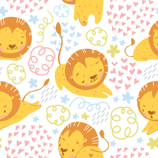 可爱的小狮子无缝模式。图片下载