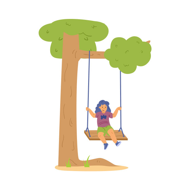 可爱的女孩坐在秋千上图片下载