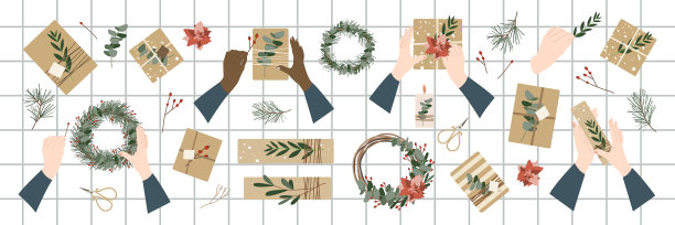制作圣诞礼物和花环生态装饰图片下载