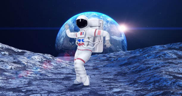 在星球表面跳舞的有趣的宇航员，感到快乐图片下载