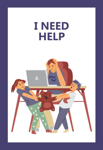 带着孩子在家工作的疲惫的妈妈图片下载