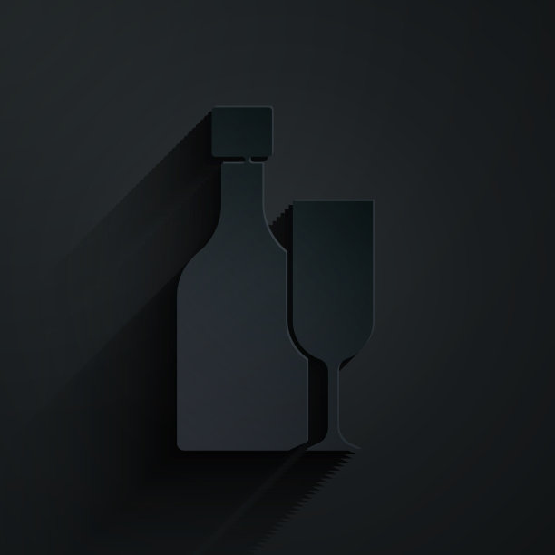 剪纸酒瓶与玻璃图标隔离图片下载