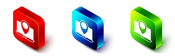 带有位置标记图标的等距笔记本电脑图片下载