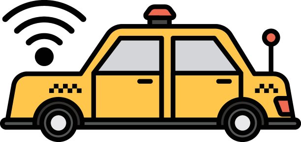 罗伯出租车概念，自动驾驶出租车矢量颜色图标设计，未来交通符号，无人驾驶绿色交通创新标志，自动空中交通工具股票插图图片下载