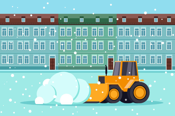 维克多，一辆拖拉机正在清扫街道上的积雪。图片下载