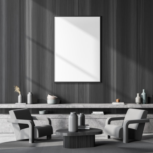 深灰色的座位区有两个座位和空画布图片下载