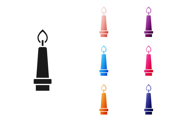 黑色燃烧的蜡烛在烛台图标孤立图片下载