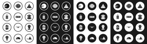 设置旅游帐篷机票手提箱图片下载