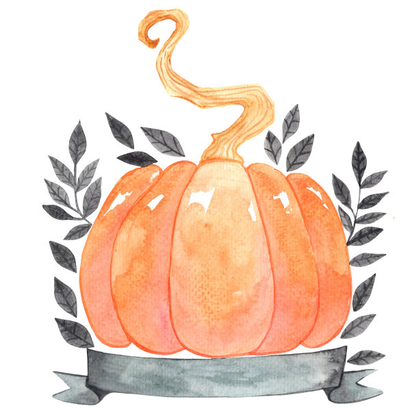 万圣节南瓜与黑色丝带横幅水彩装饰万圣节，感恩节，秋天季节和农田概念。图片下载