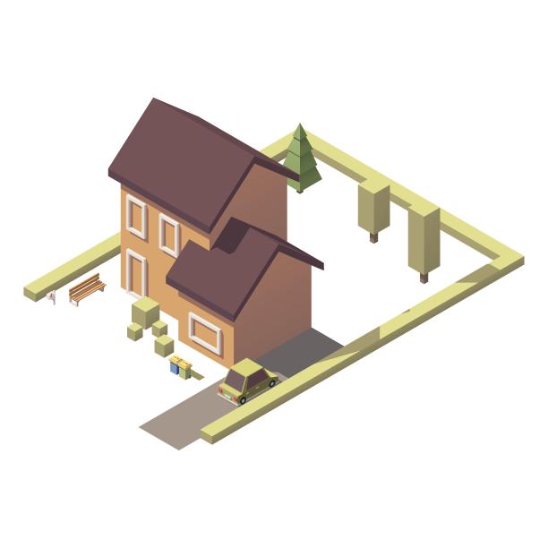 城市建筑房子别墅小车绿化卡通图片下载