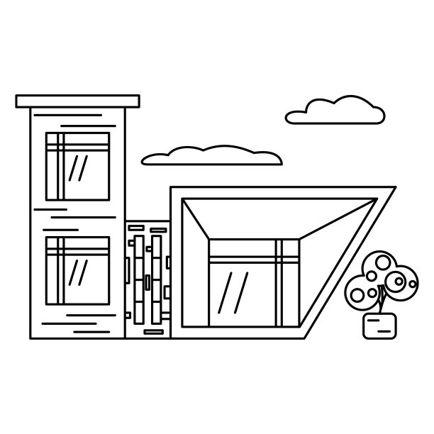 现代住宅建筑，时尚时尚的别墅建筑设计。矢量复杂图标与细节，离线，孤立。图片下载