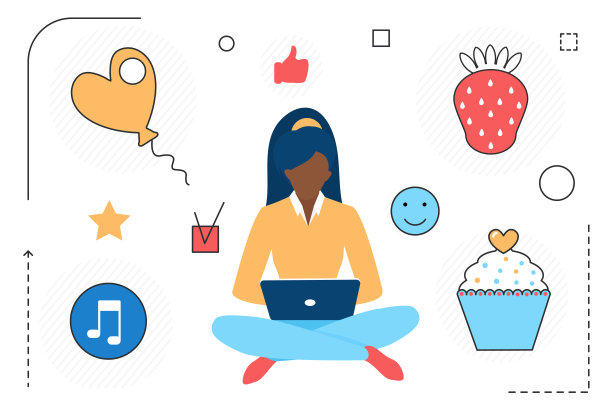 女博主使用社交网络用笔记本电脑交流。图片下载