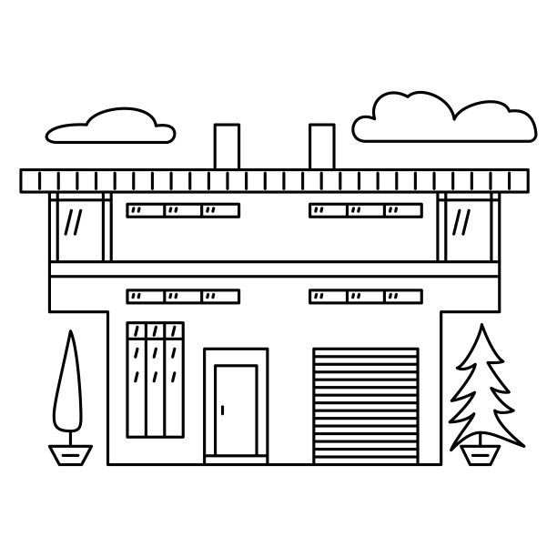 一个家庭的两层大的乡村小屋。现代设计，车库和突出的阳台。矢量复杂图标与细节，离线，孤立。图片下载