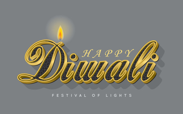 3D排灯节印刷与火焰在金色和黑色颜色图片下载