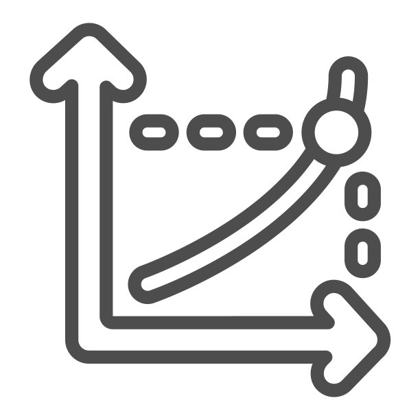 带点和虚线的折线增长图，图表概念矢量图标图片下载