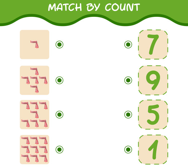 按数配卡通围巾。比赛和计数游戏。学龄前儿童和幼儿的教育游戏图片下载
