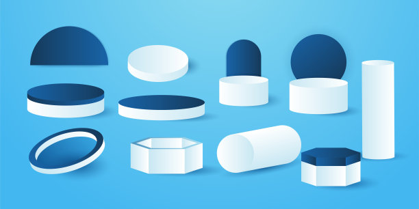 逼真白色空白产品领奖台场景素材，白色背景，逼真领奖台，基座和平台，舞台，圆柱体，圆形空舞台和领奖台楼梯3D模板图片下载