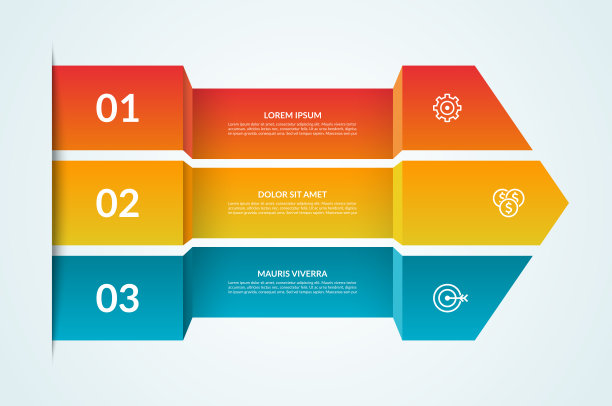现代信息模板。大纸箭头3彩色水平条。可用于图形，图表，报告，演示，一步一步的信息图，网页设计。矢量图图片下载