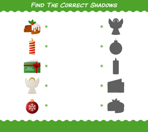 找到正确的卡通圣诞阴影。搜索与匹配游戏。学龄前儿童和幼儿的教育游戏图片下载