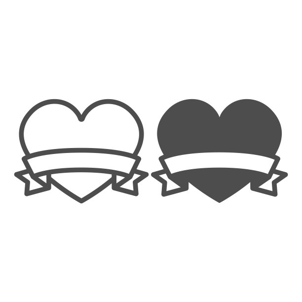 心与礼物丝带线和固体图标，约会概念，爱情符号矢量符号在白色背景上，轮廓风格图标为移动概念和网页设计。矢量图形。图片下载