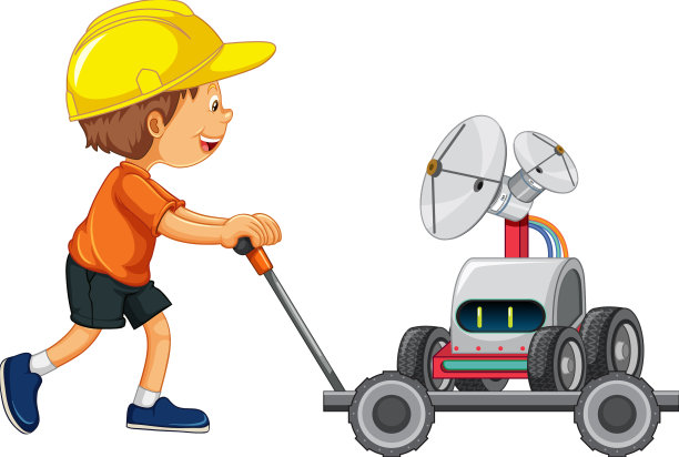 一个男孩推着手推车，车上有玩具车图片下载