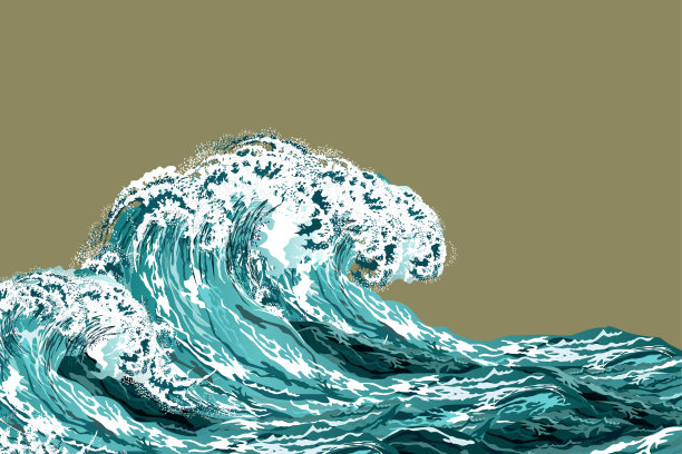 海浪。手绘逼真的矢量插图。图片下载