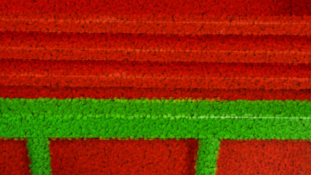 五颜六色的球形珠图案和抽象的当代几何设计在霓虹绿色和明亮的红色图片下载