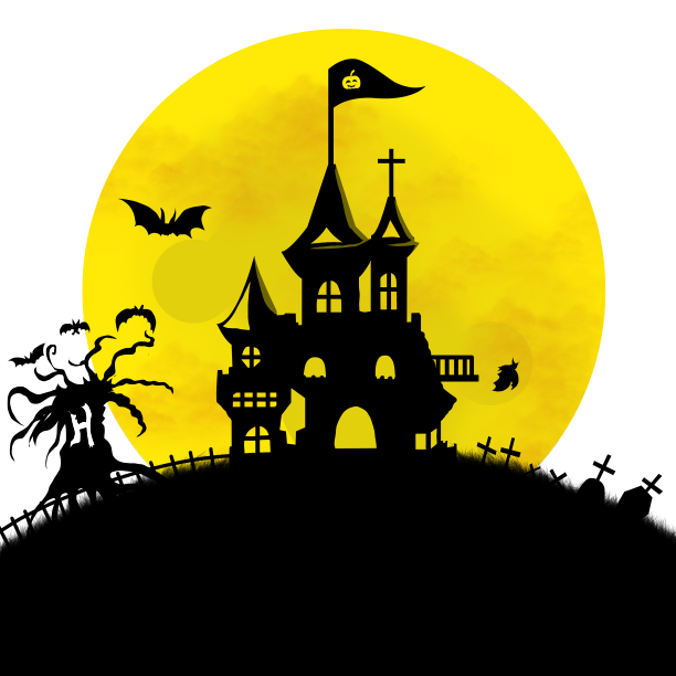 万圣节手绘元素黑色城堡图片下载