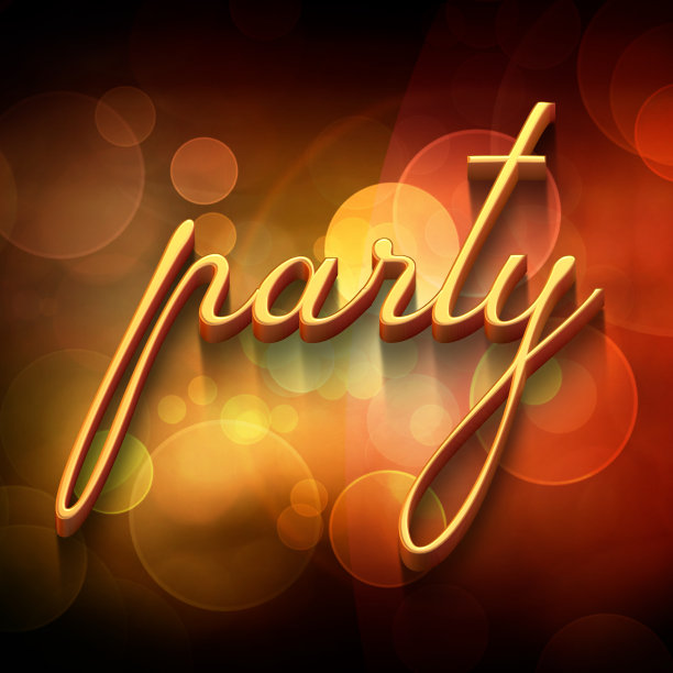 Party，彩色背景上的3d文字，3d渲染图片下载